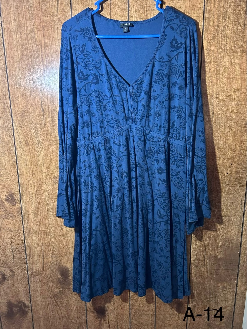 torrid Navy Blue Floral Empire Waist Long Sleeve Dress